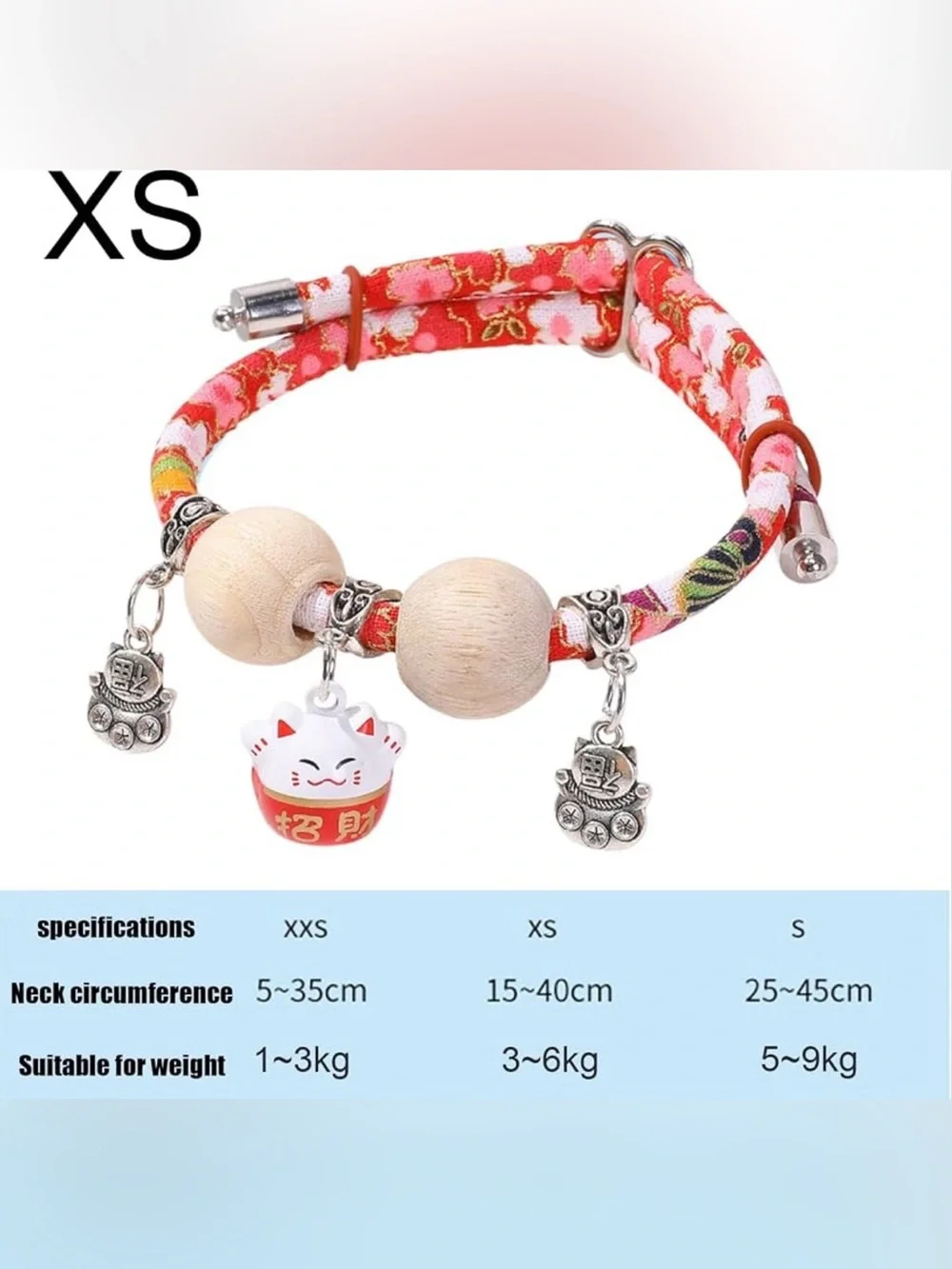 Cat Collar with Lucky Charm - Red Floral